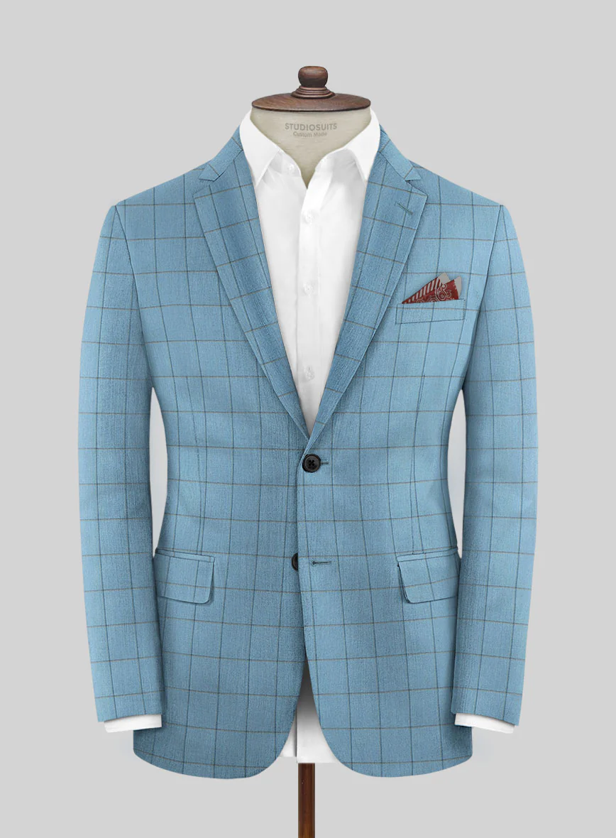 Scabal Londoner Windowpane Blue Wool Suit - Image 3