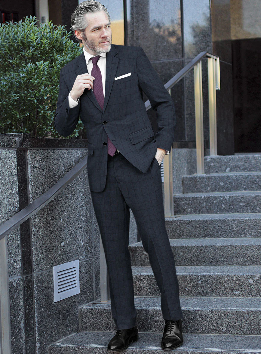 Scabal Londoner Windowpane Dark Blue Wool Suit - Image 2