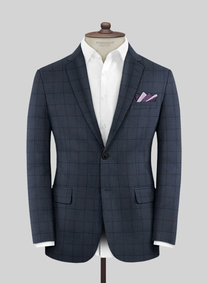 Scabal Londoner Windowpane Dark Blue Wool Suit - Image 3
