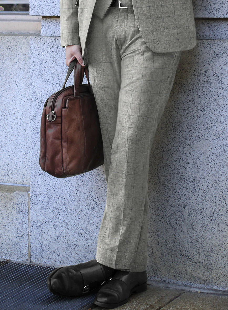 Scabal Londoner Windowpane Light Gray Wool Pants - Image 2