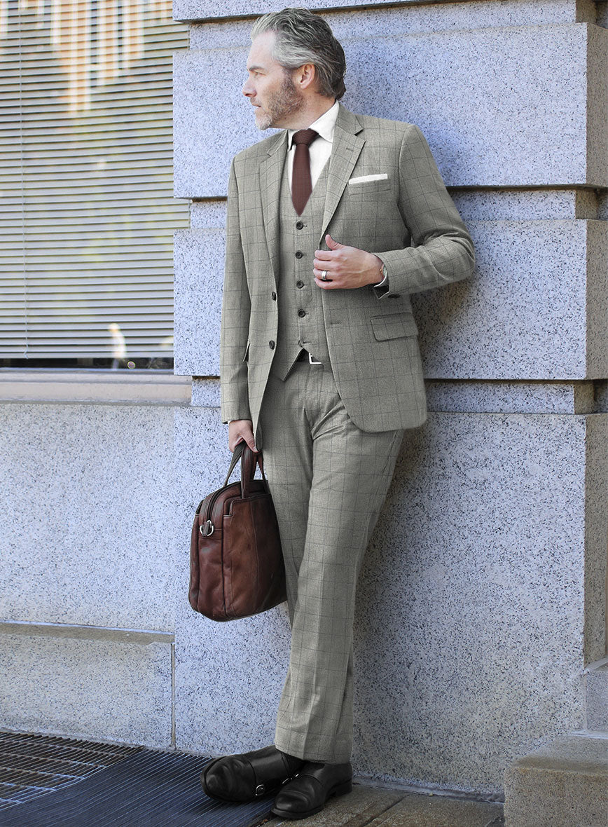 Scabal Londoner Windowpane Light Gray Wool Suit - Image 2