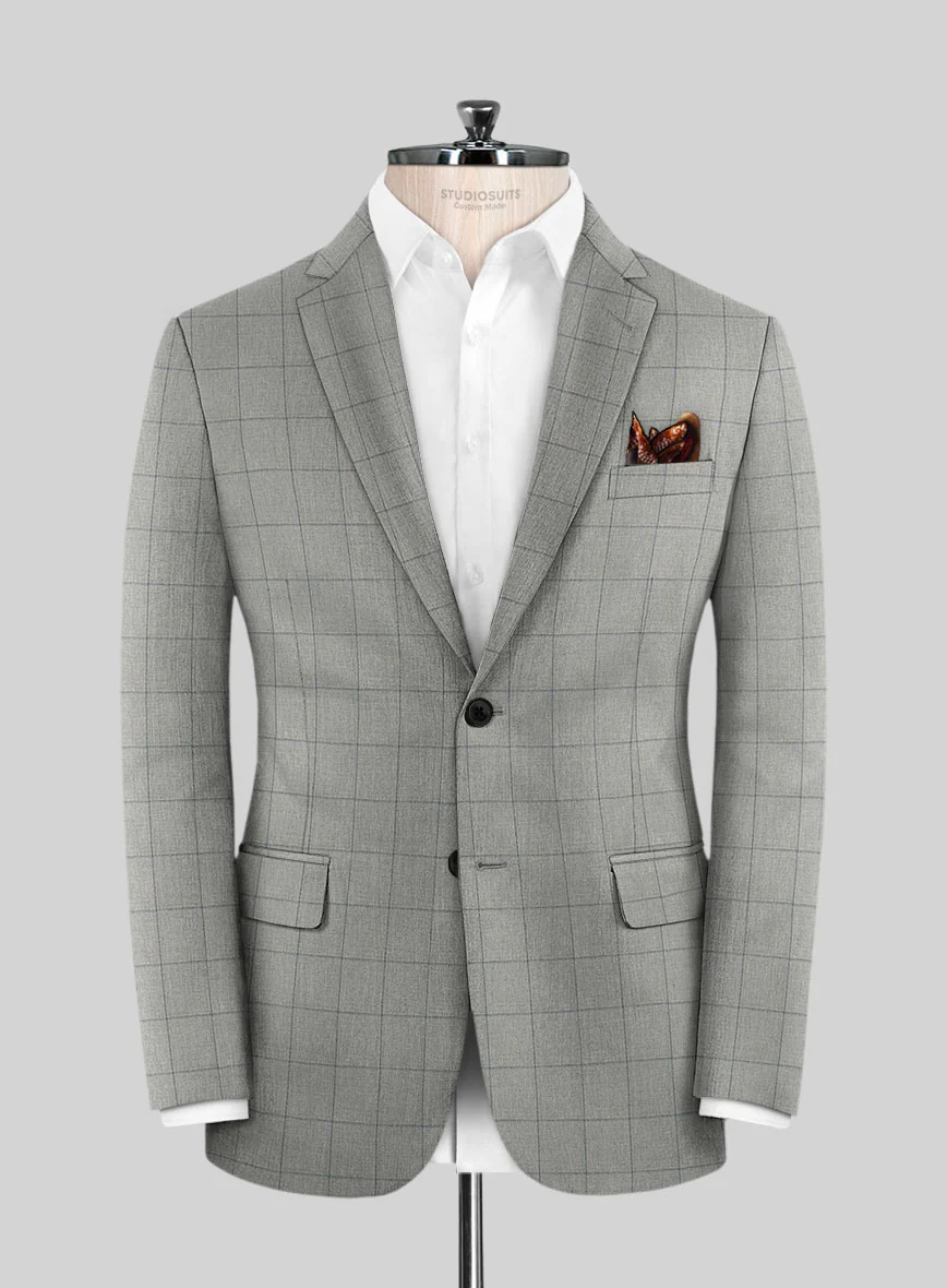 Scabal Londoner Windowpane Light Gray Wool Suit - Image 3