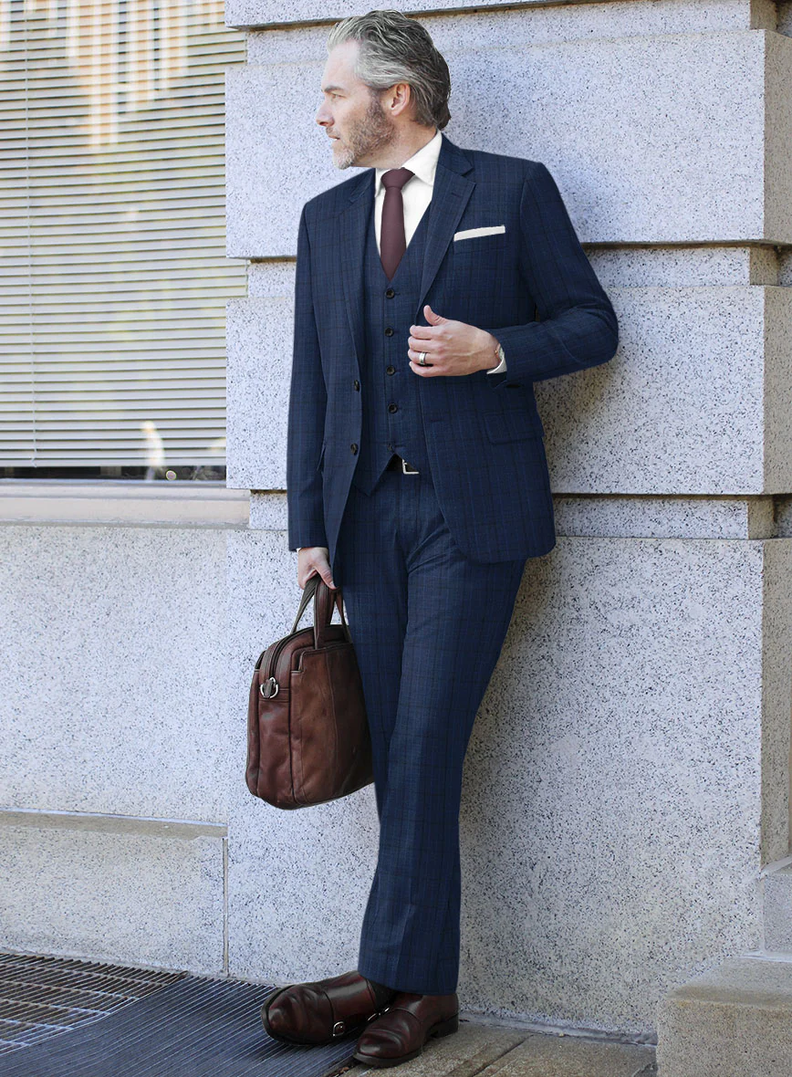 Scabal Natro Checks Blue Wool Suit - Image 2