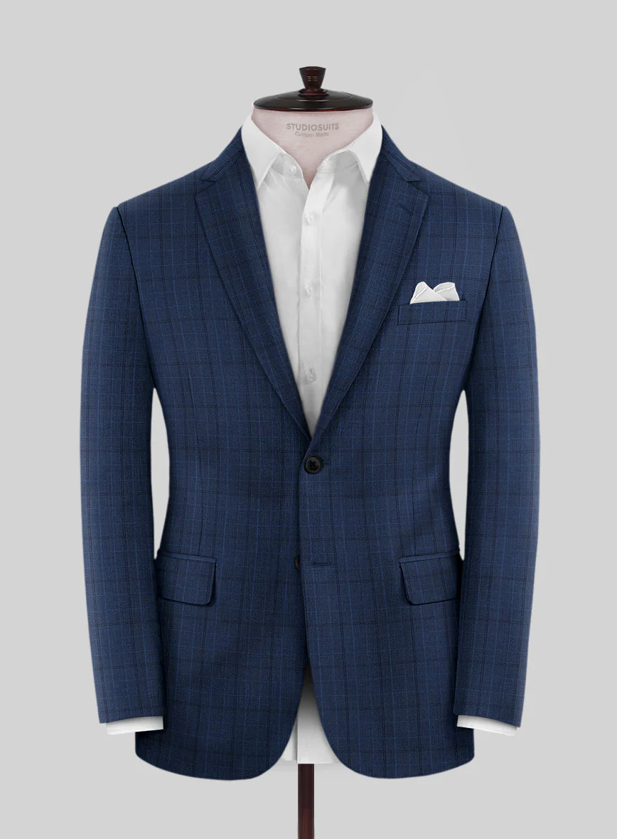 Scabal Natro Checks Blue Wool Suit - Image 3
