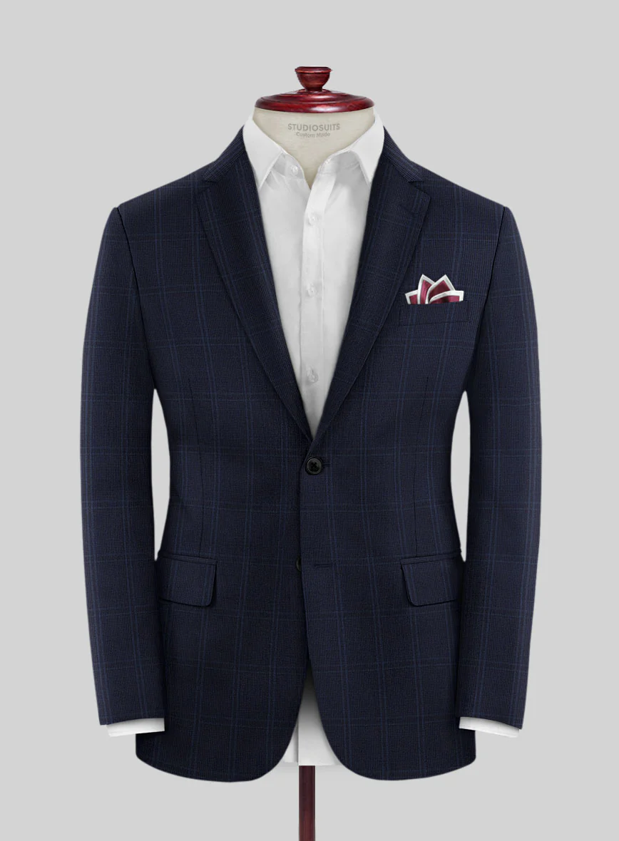 Scabal Poz Checks Blue Wool Suit - Image 3