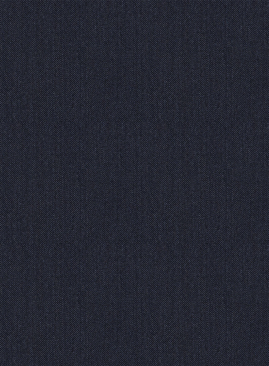 Scabal Qoiel Herringbone Blue Wool Pants - Image 3