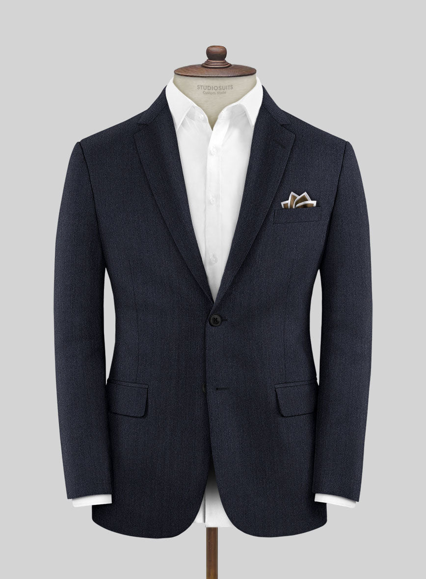 Scabal Qoiel Herringbone Blue Wool Suit - Image 3