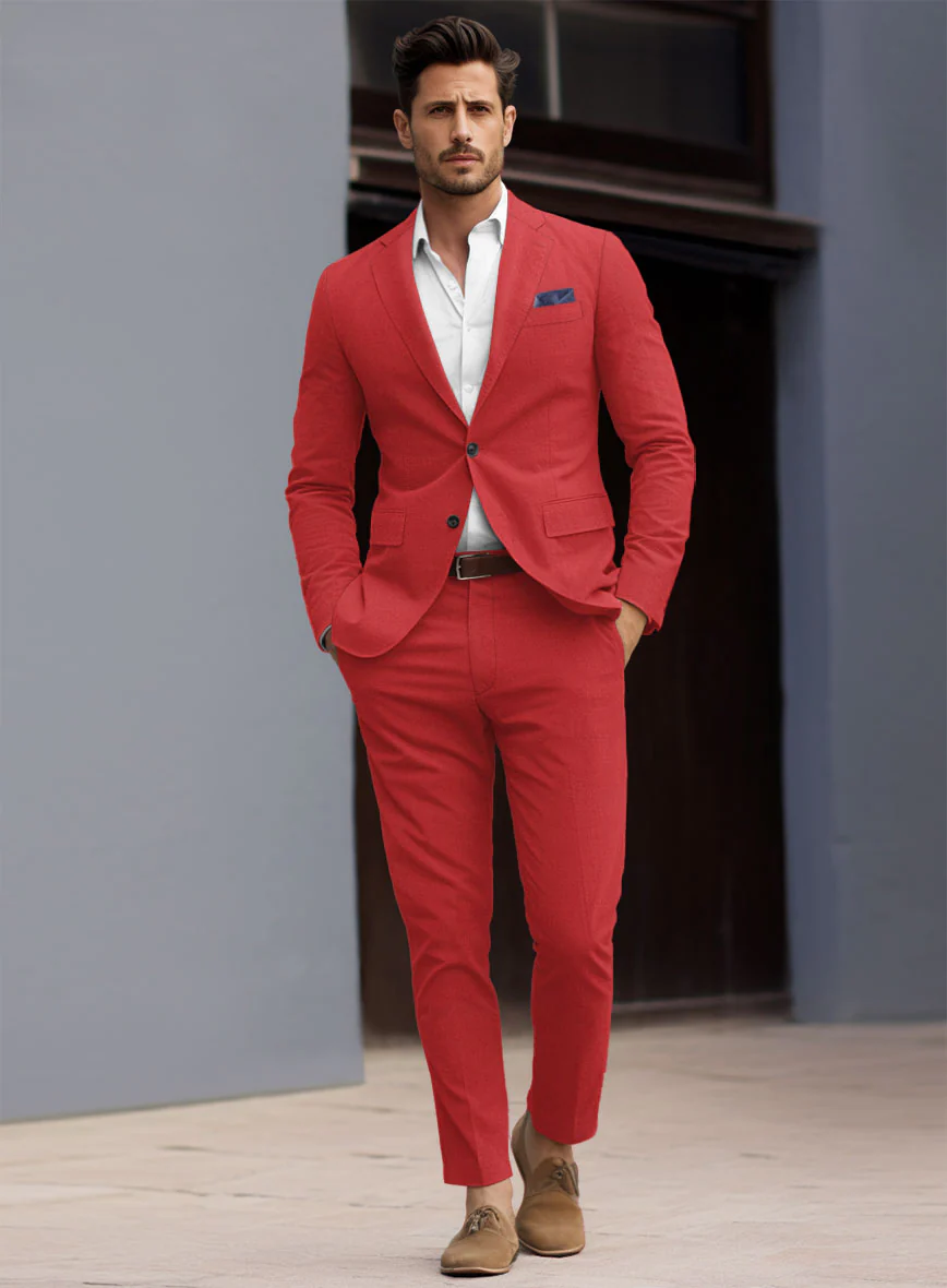 Scabal Red Cotton Stretch Suit - Image 2