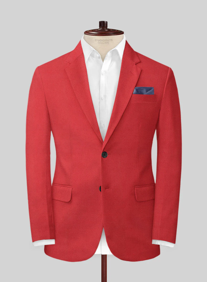 Scabal Red Cotton Stretch Suit - Image 3