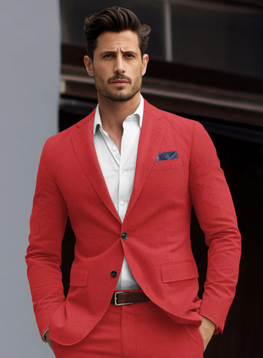 Scabal Red Cotton Stretch Suit - Image 4