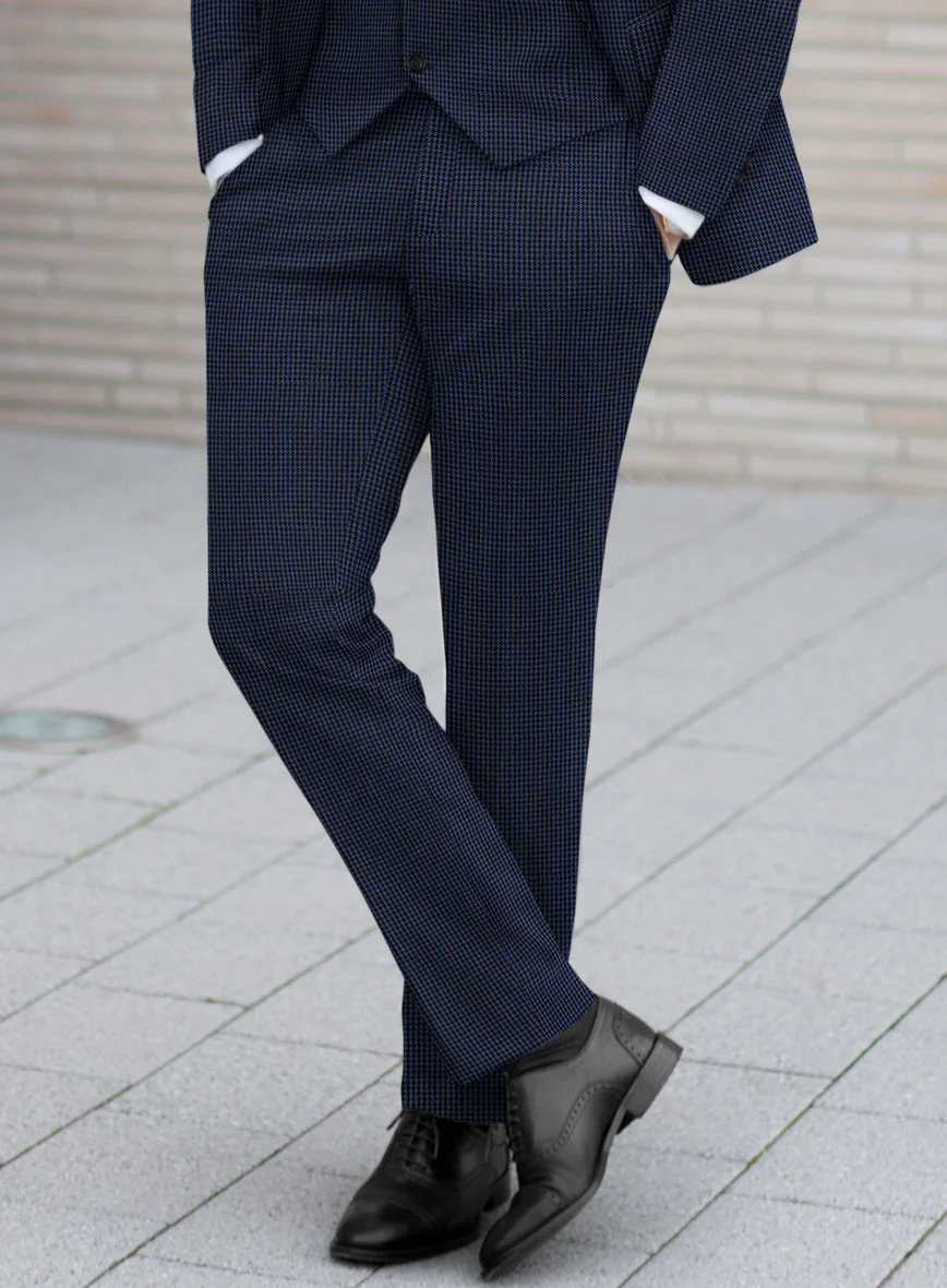 Scabal Rodol Houndstooth Blue Wool Pants - Image 2