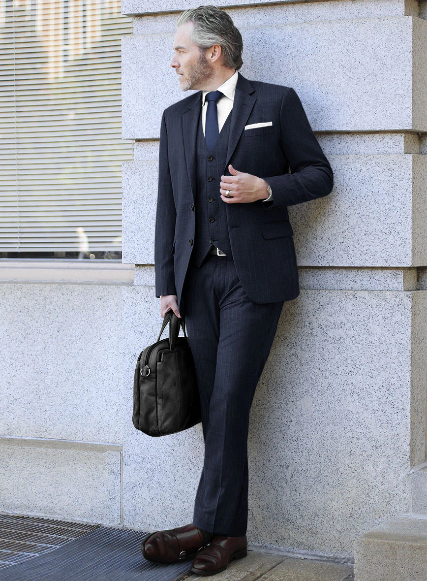 Scabal Rolan Stripe Blue Wool Suit - Image 2