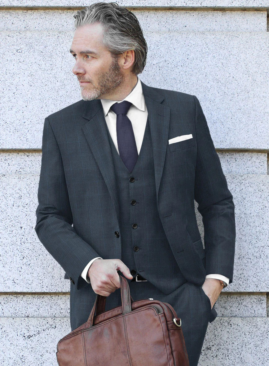 Scabal Sanco Checks Blue Wool Suit - Image 4