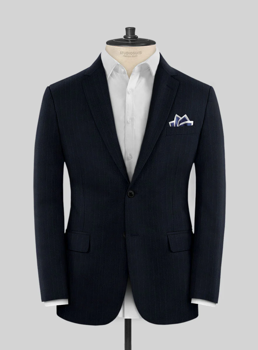 Scabal Sapphire Beaded Stripe Blue Wool Suit - Image 3