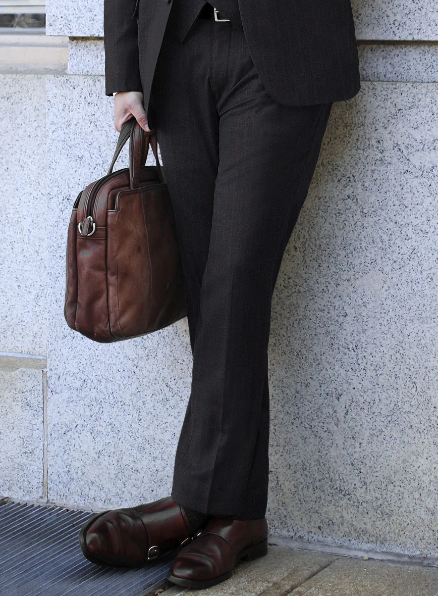 Scabal Sapphire Beaded Stripe Charcoal Wool Pants - Image 2