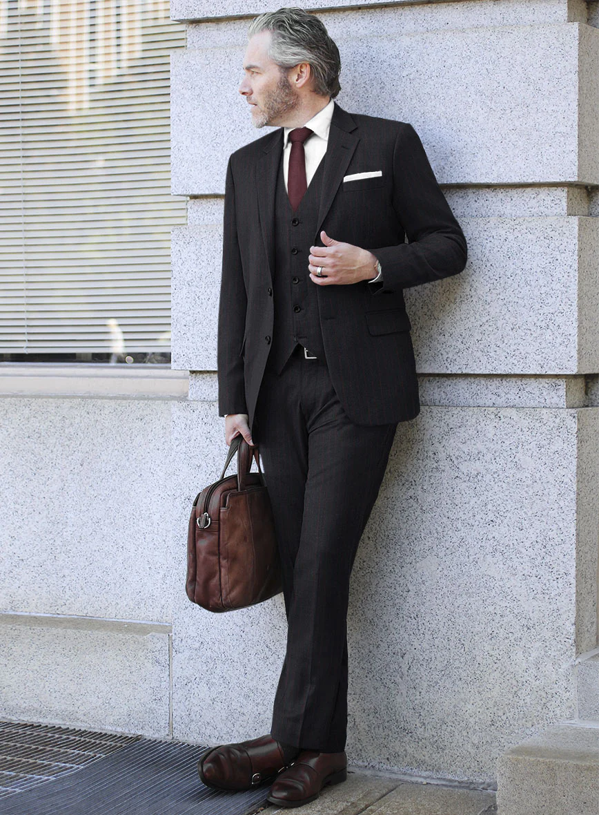 Scabal Sapphire Beaded Stripe Charcoal Wool Suit - Image 2
