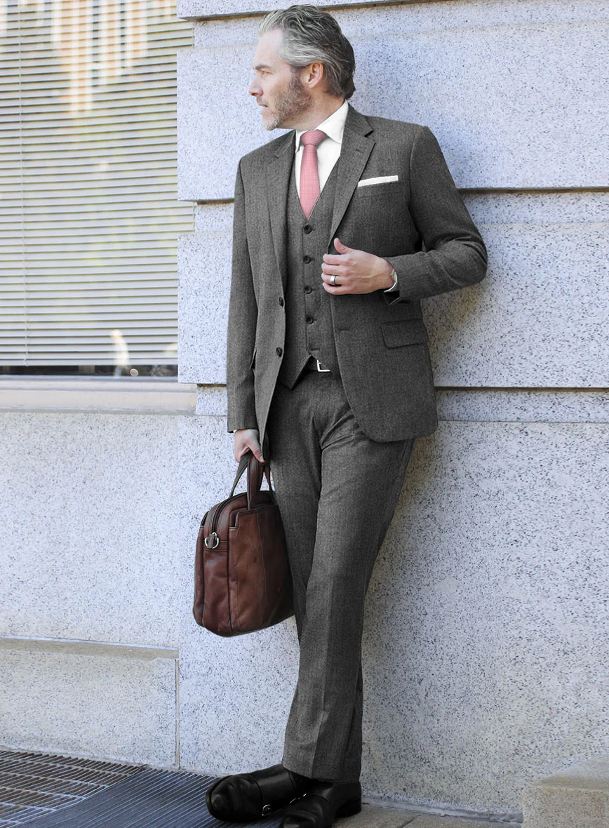 Scabal Sapphire Herringbone Gray Wool Suit - Image 2