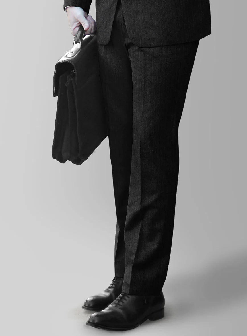 Scabal Sapphire Pinstripe Charcoal Wool Pants - Image 2