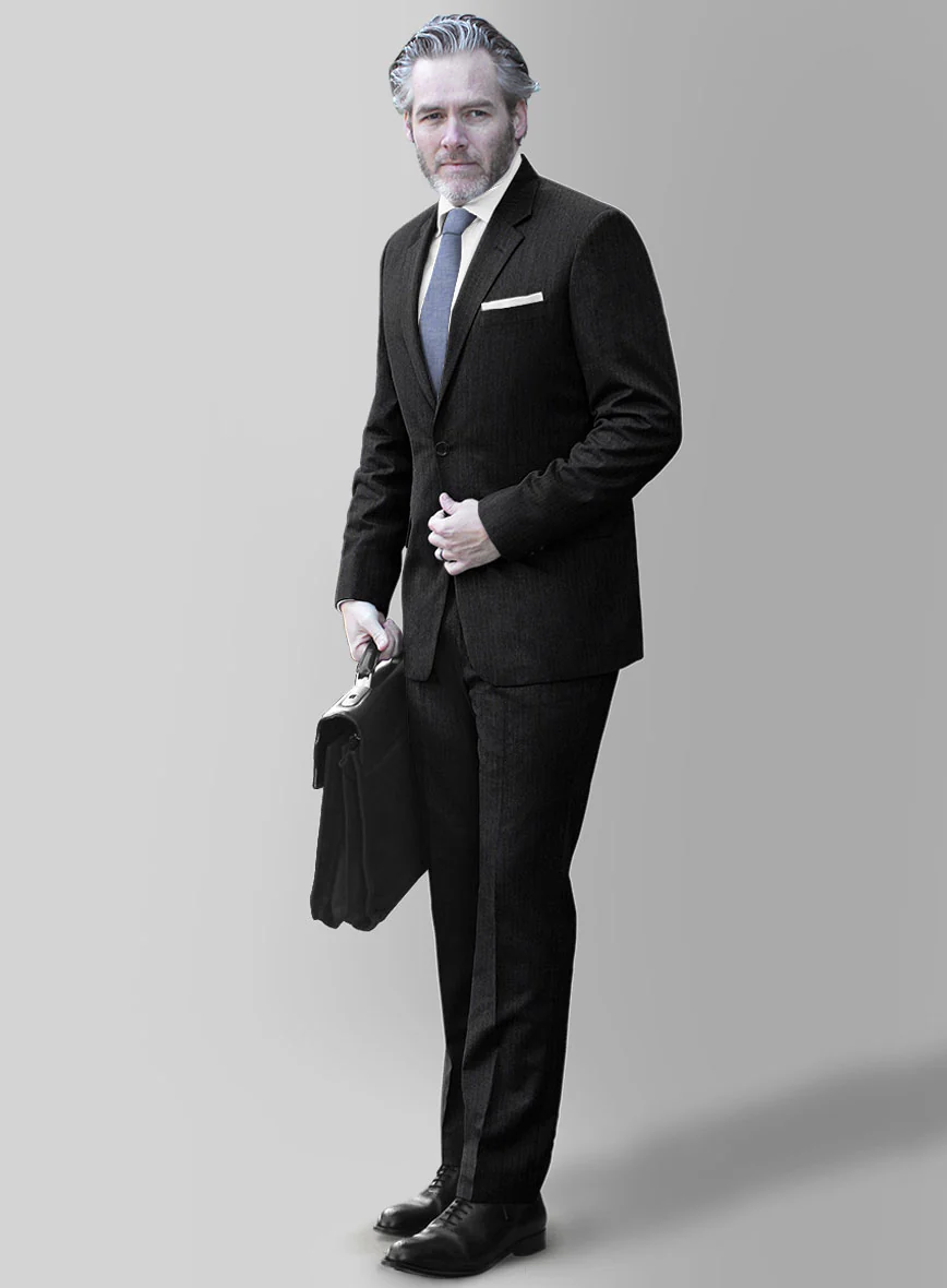 Scabal Sapphire Pinstripe Charcoal Wool Suit - Image 2