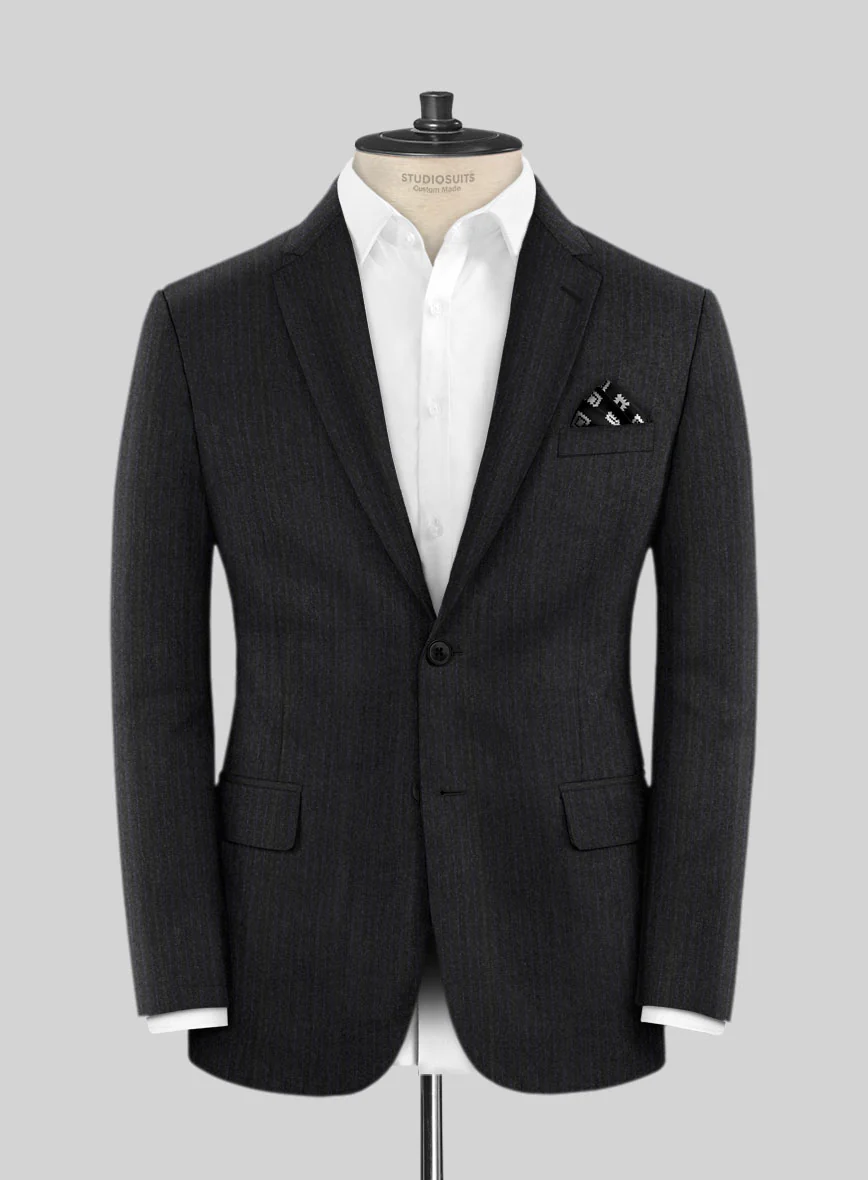 Scabal Sapphire Pinstripe Charcoal Wool Suit - Image 3