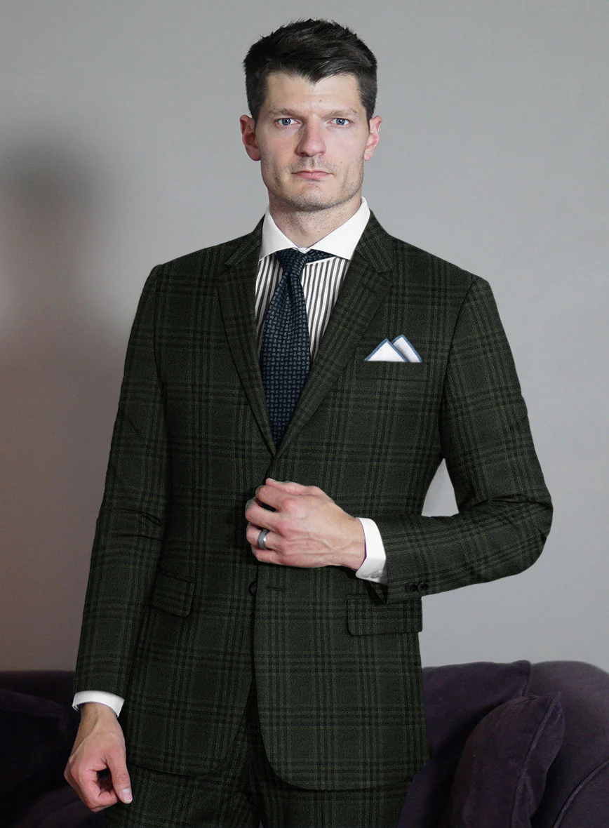 Scabal Seaweed Green Checks Wool Jacket - Image 2