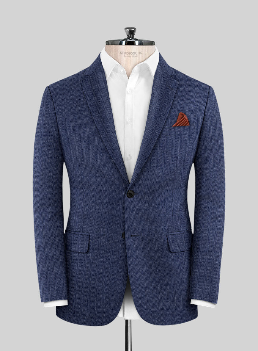Scabal Siano Herringbone Blue Wool Suit - Image 3