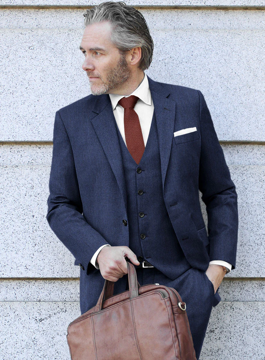 Scabal Siano Herringbone Blue Wool Suit - Image 4