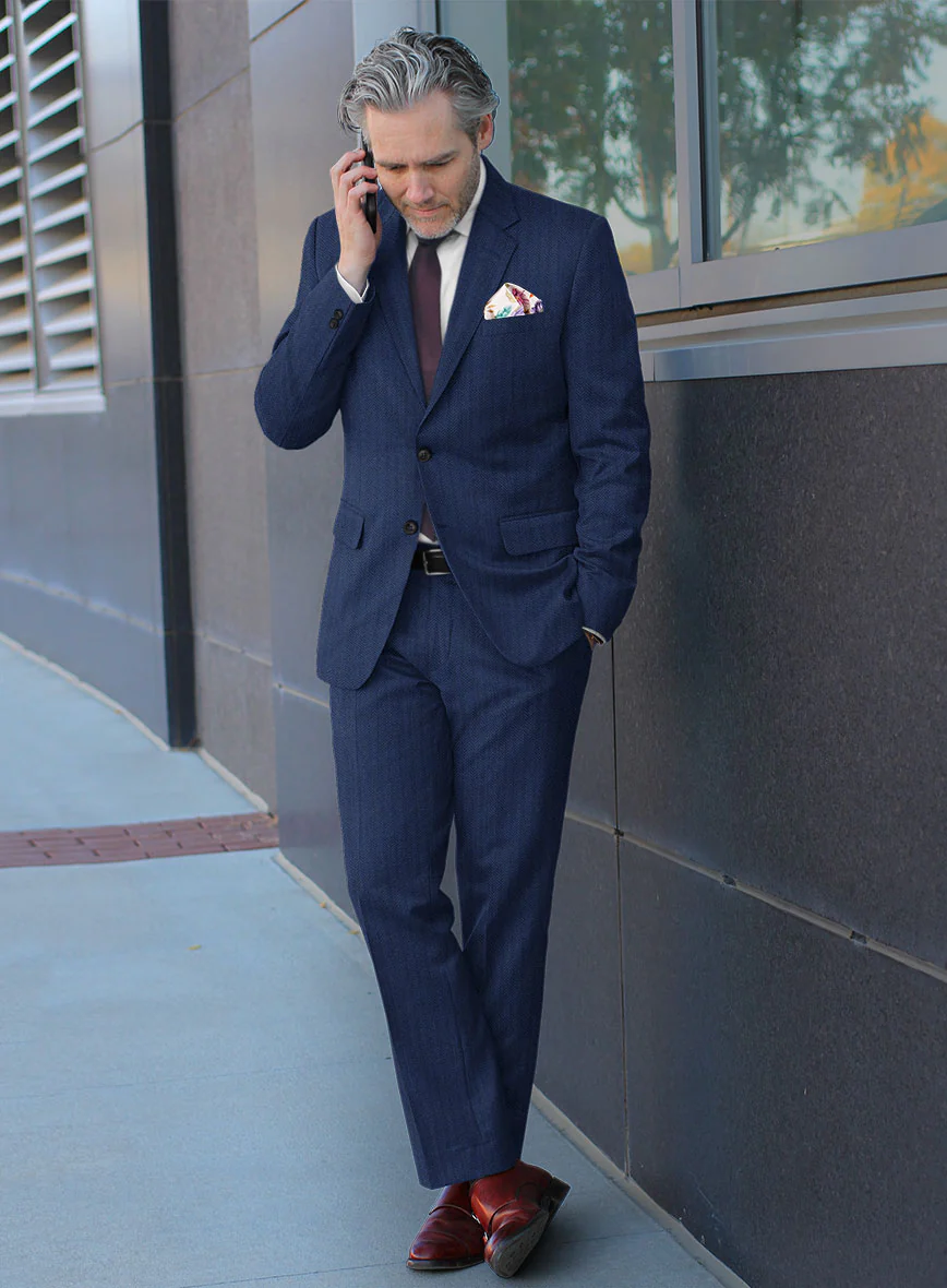 Scabal Tornado Herringbone Blue Wool Suit - Image 2