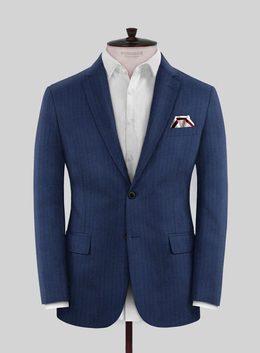 Scabal Tornado Herringbone Blue Wool Suit - Image 3