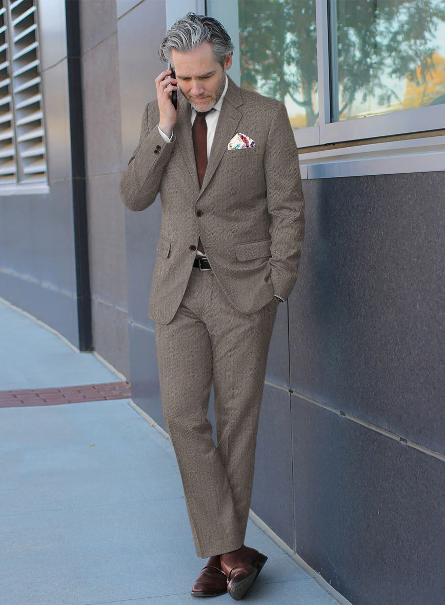 Scabal Tornado Herringbone Brown Wool Suit - Image 2