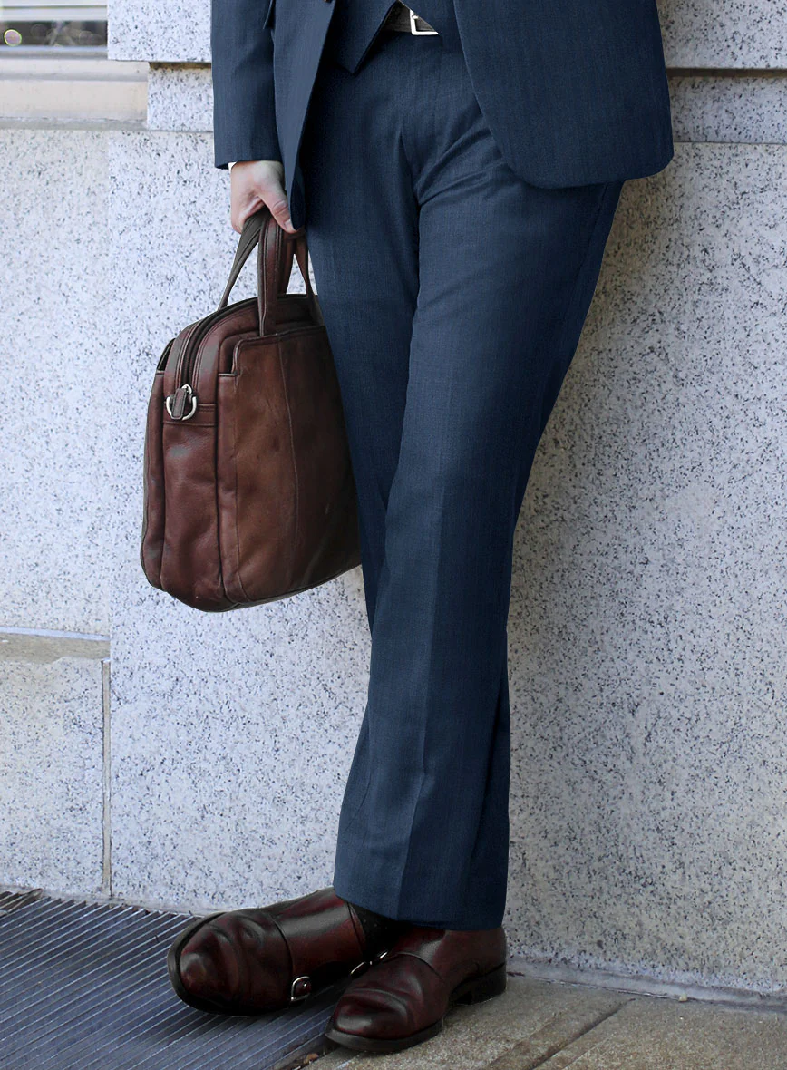 Scabal Tornado Herringbone Casa Blue Wool Pants - Image 2