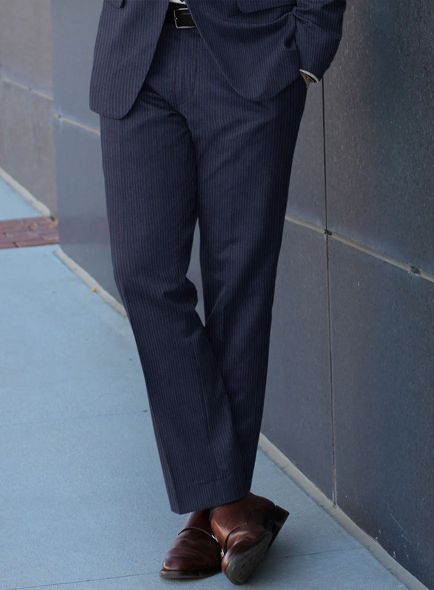 Scabal Tornado Herringbone Dark Blue Wool Pants - Image 2