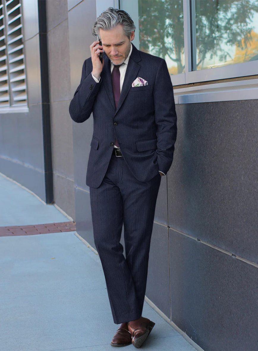 Scabal Tornado Herringbone Dark Blue Wool Suit - Image 2