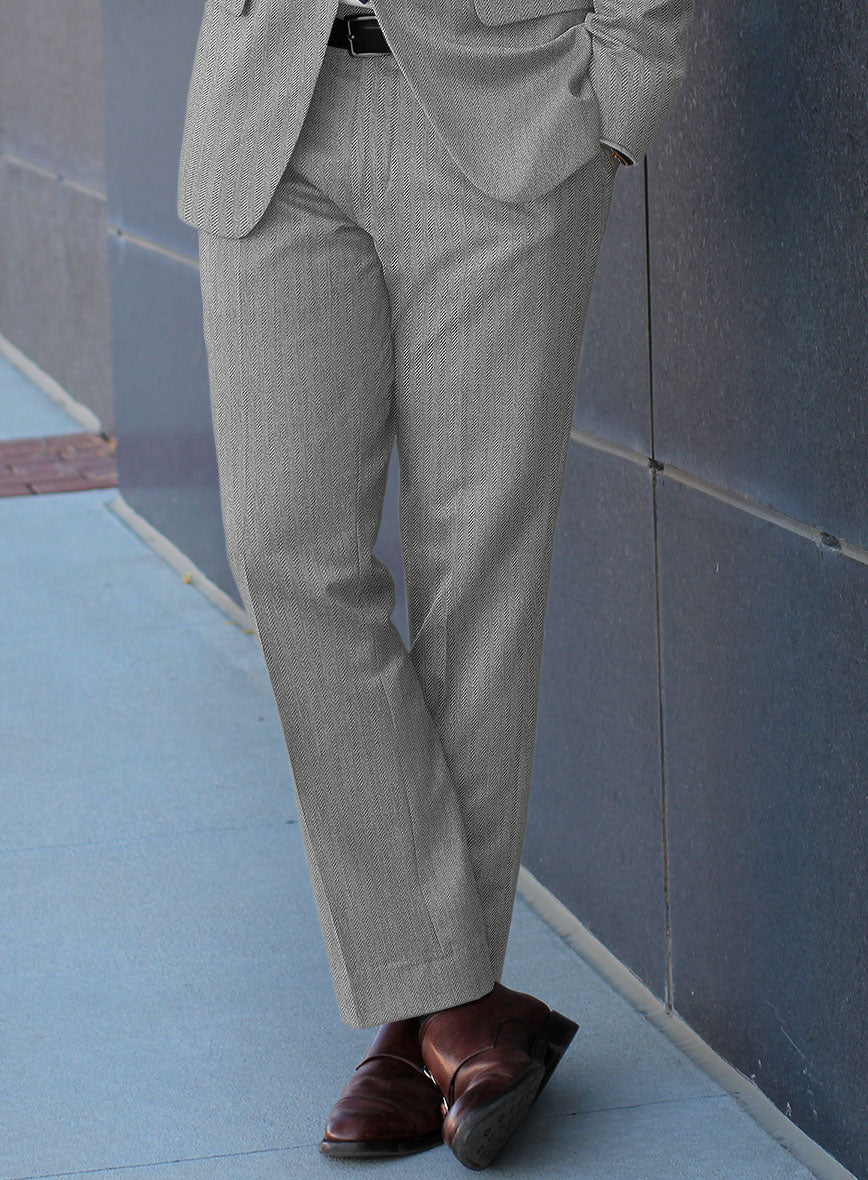Scabal Tornado Herringbone Light Gray Wool Pants - Image 2