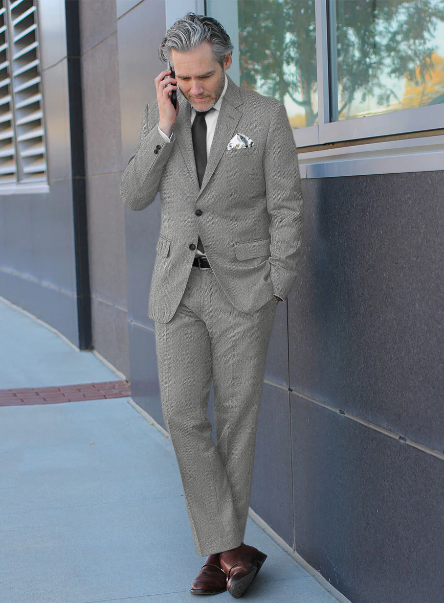 Scabal Tornado Herringbone Light Gray Wool Suit - Image 2