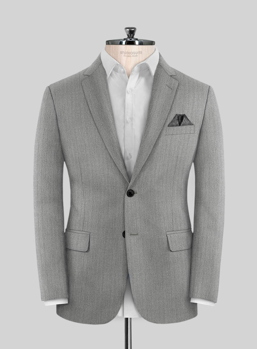 Scabal Tornado Herringbone Light Gray Wool Suit - Image 3