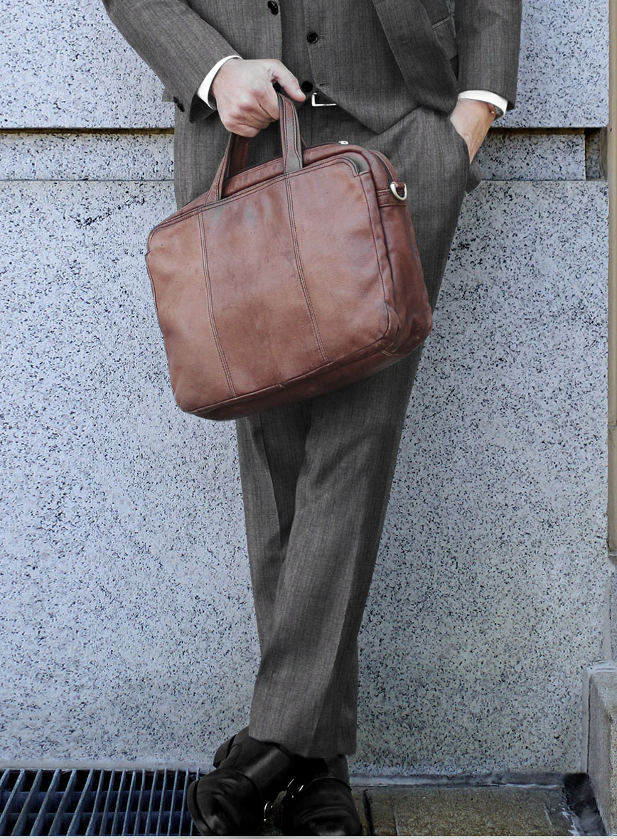 Scabal Tornado Herringbone Mid Gray Wool Pants - Image 2