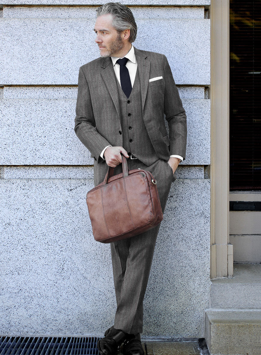 Scabal Tornado Herringbone Mid Gray Wool Suit - Image 2
