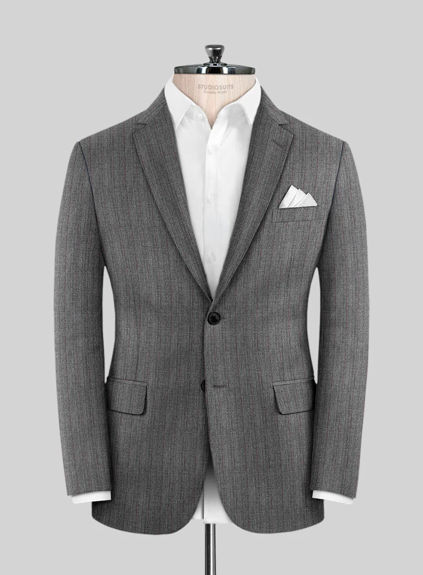Scabal Tornado Herringbone Mid Gray Wool Suit - Image 3