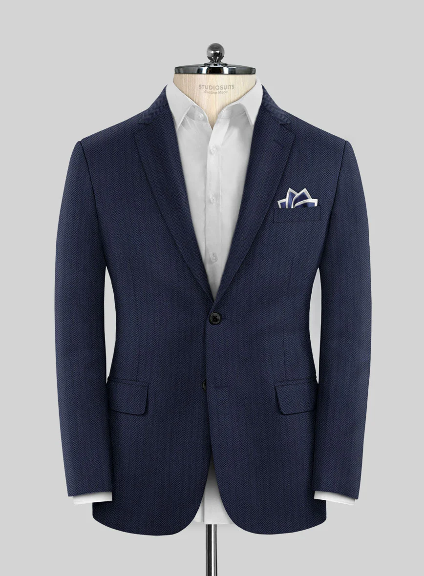Scabal Tornado Herringbone Navy Blue Wool Suit - Image 3