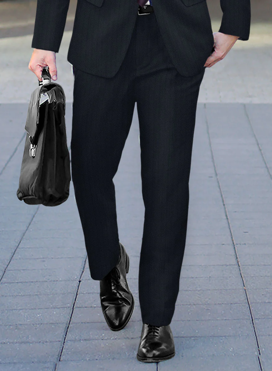 Scabal Tornado Herringbone Slate Blue Wool Pants - Image 2