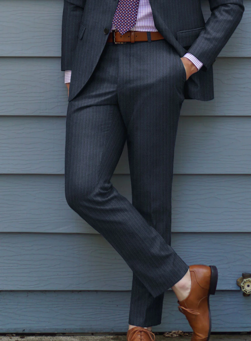 Scabal Tornado Stripes Blue Wool Pants - Image 2
