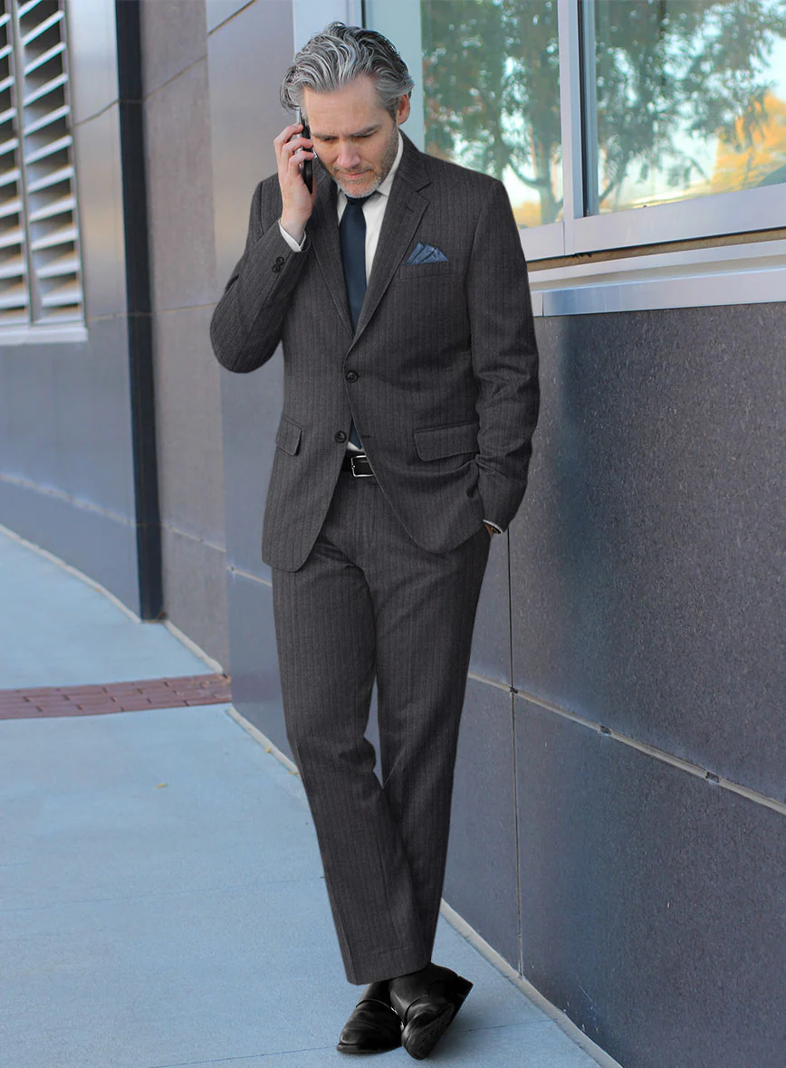 Scabal Tornado Stripes Dark Gray Wool Suit - Image 2