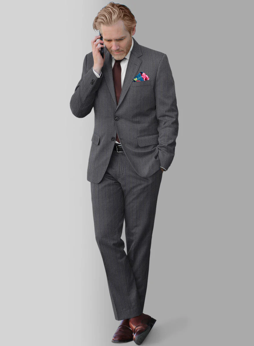 Scabal Tornado Stripes Gray Blue Wool Suit - Image 2