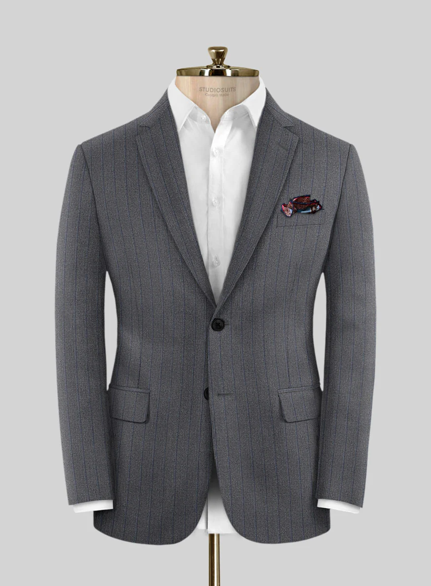Scabal Tornado Stripes Gray Blue Wool Suit - Image 3
