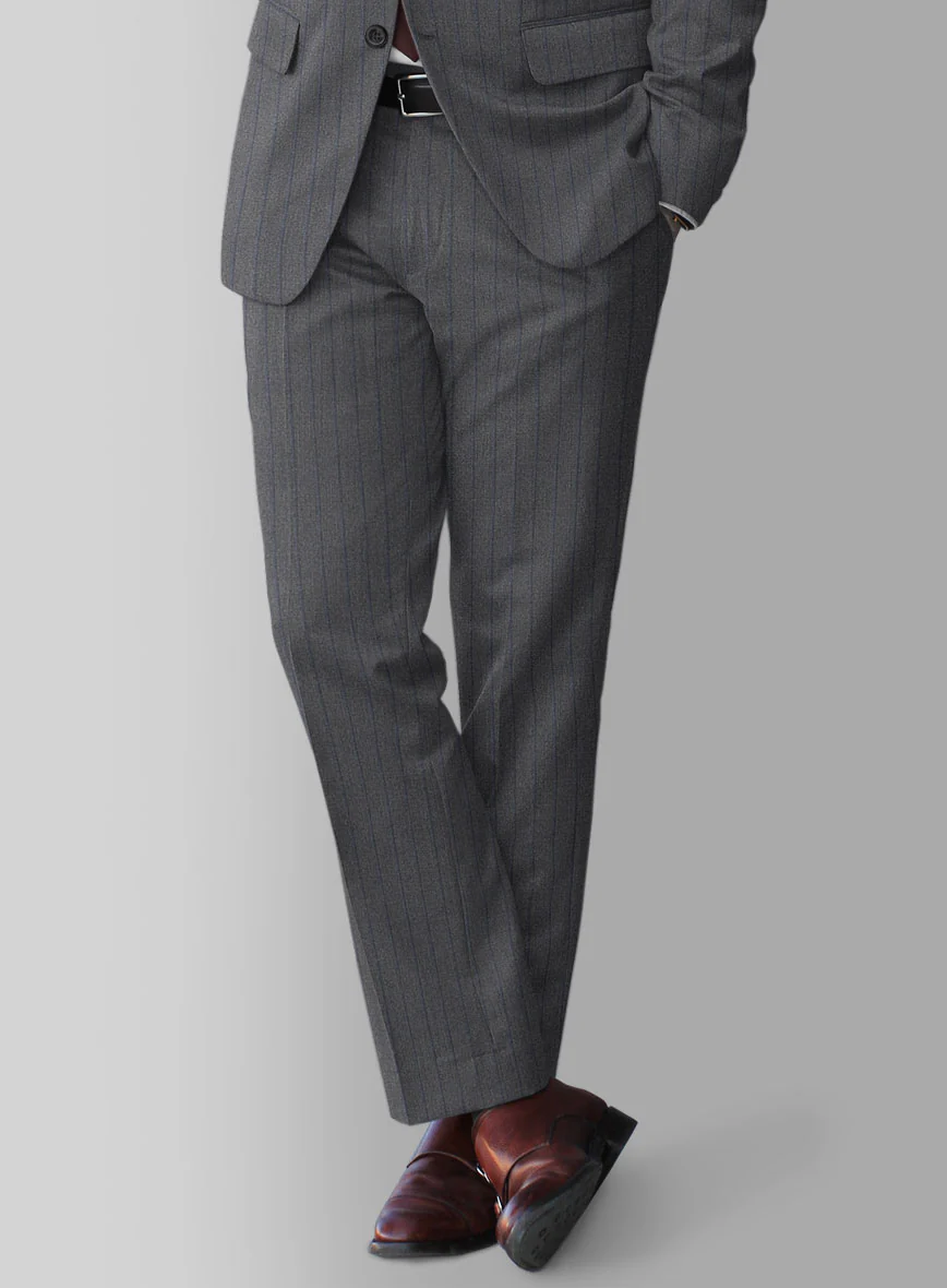 Scabal Tornado Stripes Gray Blue Wool Suit - Image 4