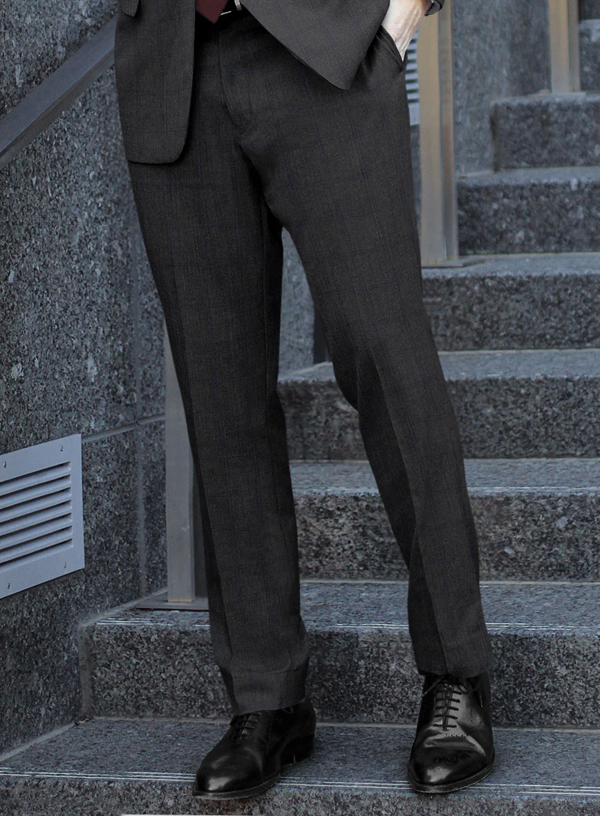 Scabal Tornado Windowpane Dark Gray Wool Pants - Image 2