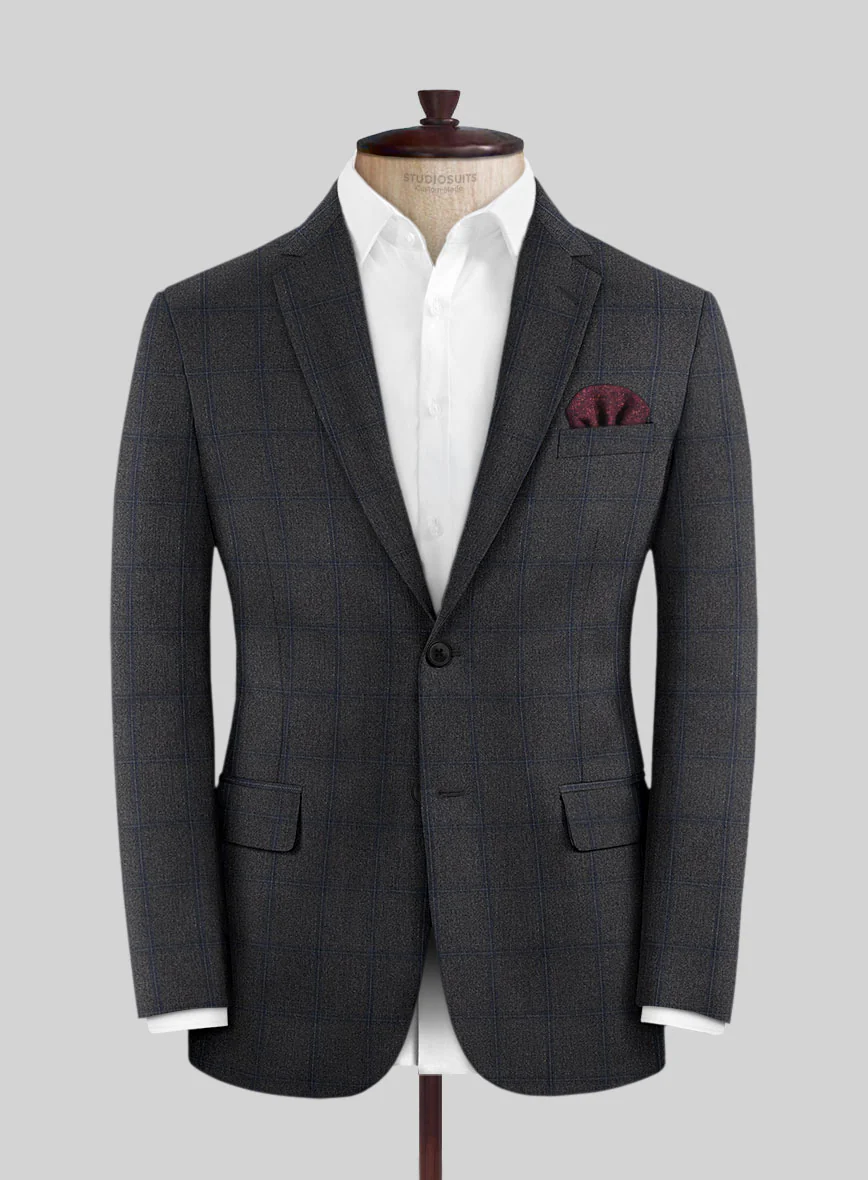 Scabal Tornado Windowpane Dark Gray Wool Suit - Image 3