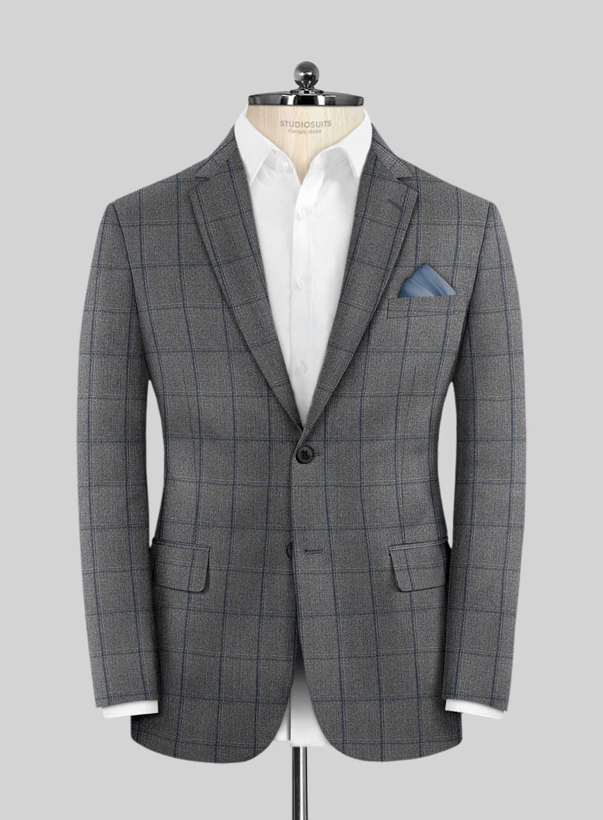 Scabal Tornado Windowpane Gray Wool Jacket