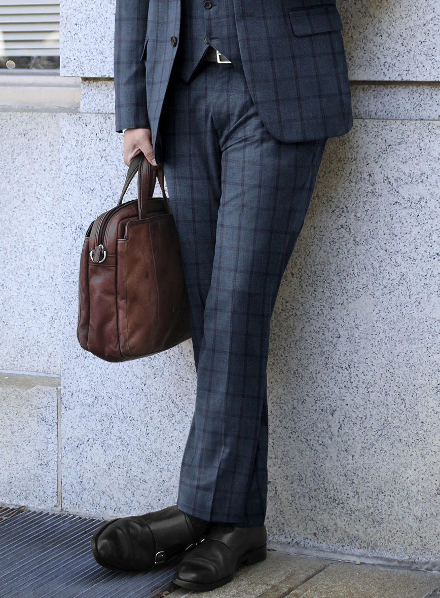 Scabal Tornado Windowpane Pacific Blue Wool Pants - Image 2
